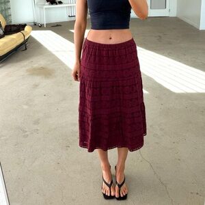 Sundance Burgundy Lace Tiered Midi Skirt